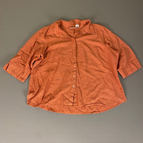 Fashion Bug Top Women's Plus Size 22/24 Orange Plaid Button Down 3/4 Sleeve - Picture 1 of 12